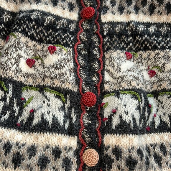Raffo 100% Alpaca SUPER SOFT Fair Isle green red cardigan sweater XL - Picture 3 of 4